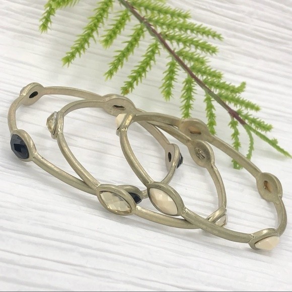 🌼 Set 3 Trendy Worn Gold Bangle Bracelet - Picture 1 of 2